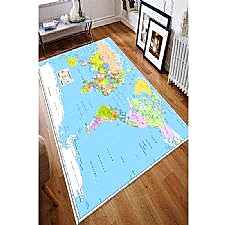 Dünya Haritası Tasarımlı Dijital Baskılı Halı