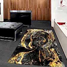 Altın Eskitme Desenli Dijital Baskılı Halı