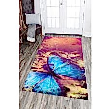 Kelebek Eskitme Desenli Dijital Baskılı Halı