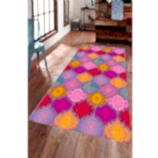 Otantik Renkli Geometrik Desenli Dijital Baskılı Halı