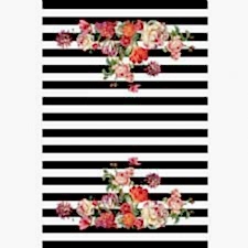 Yatay Çizgili Çiçek Tasarımlı Dijital Baskılı Halı