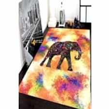 Renkli Çiçekli Fil Desenli Dijital Baskılı Halı