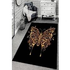 Altın Yaldızlı Kelebek Desenli Dijital Baskılı Halı