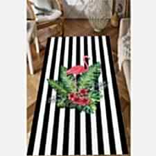 Düz Çizgili Flamingo Desenli Dijital Baskılı Halı