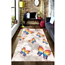 Çizgili Kelebek Desenli Dijital Baskılı Halı