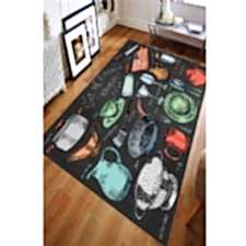 Mutfak Malzemeleri Çizimi Dijital Baskılı Halı