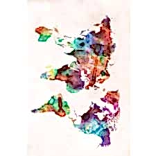 Sulu Boya Efektli Dünya Haritası Dijital Baskılı Halı