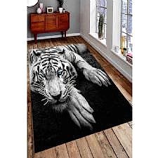 Düşünceli Beyaz Kaplan Dijital Baskılı Halı