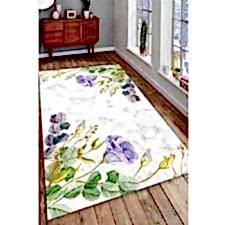 Sulu Boya Çiçek Çerçevesi Dijital Baskılı Halı