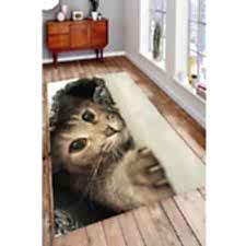 Pati Uzatan Sevimli Kedi Dijital Baskılı Halı
