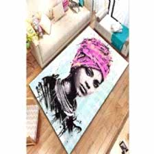 Grafiti Detaylı Portre Çizim Dijital Baskılı Halı