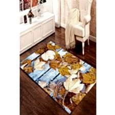 Retro Tahta Ve Sonbahar Yaprakları Dijital Baskılı Halı