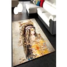 Kızıl Dereli Portre Ve Dünya Haritası Birleşmesi Dijital Baskılı Halı