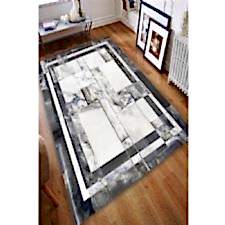 Gri Tonları Mermer Desenli Çerçeve Dijital Baskılı Halı