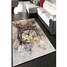 Eskitme Saat Desenli Dijital Baskılı Halı