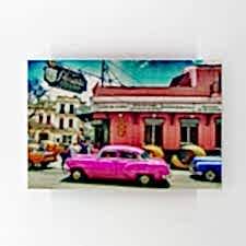 Pembe Retro Araba Tablosu