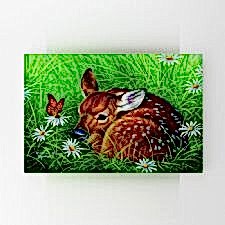 Kır Çiçekleri İçinde Yatan Yavru Ceylan Yağlı Boya Tablosu