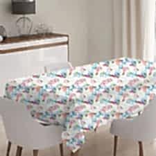 Mavi Kırmızı Çiçekli Model Masa Örtüsü