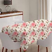 Pembe Çiçekli Krem Zemin Model Masa Örtüsü