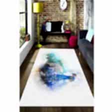 Suluboya Efektli Mavi Tavus Kuşu Dijital Baskılı Halı