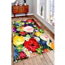 Gül Papatya Ve Sümbüller Dijital Baskılı Halı