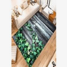 Tahtalar Ve Sarmaşık Yapraklar Dijital Baskılı Halı