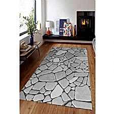 Gri Tonlar Geometrik Taşlar Dijital Baskılı Halı