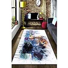 Suluboya Efektli Su İçen Kaplan Dijital Baskılı Halı