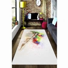 Suluboya Efektli Daldaki Çift Papağlanlar Dijital Baskılı Halı