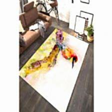 Suluboya Efektli Ağaca Konan Kuş Dijital Baskılı Halı