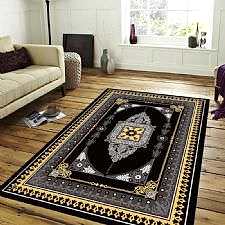 Altın Çerçeve Desenli Dijital Baskılı Halı