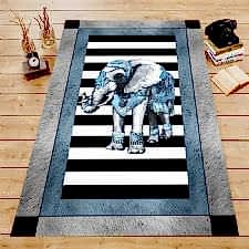 Mavi Süslü Fil Desenli Dijital Baskılı Halı