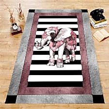 Mor Süslü Fil Desenli Dijital Baskılı Halı