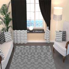 Siyah Beyaz Zikzak Desenli Dijital Baskılı Halı