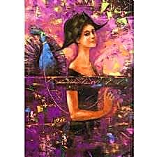 Sanatsal Kadın ve Tavus Kuşu Tablosu