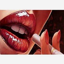 Sıgara İçen Kırmızı Dudaklar Tablosu