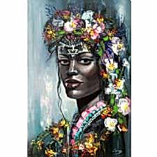 Afrikalı Çiçekli Kadın Tablosu