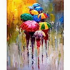 Yağmurda Şemsiye ile Yürüyenler Tablosu