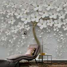 Altın Ağaçı Beyaz Çiçekler Duvar Kağıdı