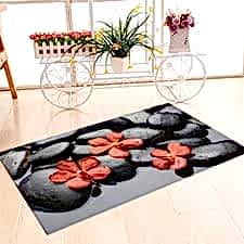 Siyah Taşlar Üç Çiçek Banyo Halısı