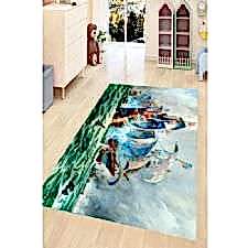 Sulu Boya Efektli Derin Okyanuslar Dijital Baskılı Halı