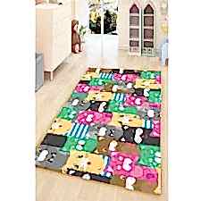 Renkli Ve Sevimli Kedi Çizimleri Dijital Baskılı Halı