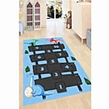 Seksek Detaylı Öğretici Mavi Dijital Baskılı Halı