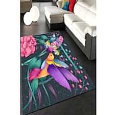 Poster Efektli Kuşlar Dijital Baskılı Halı