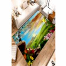 3D Manzara Ve Çiçekler Dijital Baskılı Halı