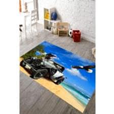 Özel Tasarım Retro Araba Sahilde Dijital Baskılı Halı