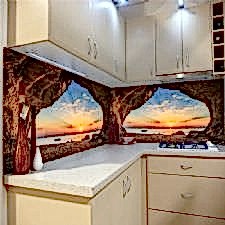 Mağara ve Gün Batımı Tezgah Arası Cam Panel