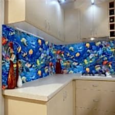 Akvarumda Balıklar Temalı Tezgah Arası Cam Panel