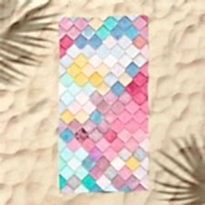 Renkli Kareler Dijital Baskılı Plaj Havlusu