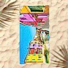 Renkli Binalar Dijital Baskılı Plaj Havlusu